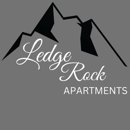 The image is a logo for Ledge Rock Apartments.